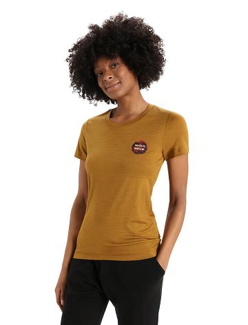 T Shirts Icebreaker Merino Tech Lite II Corta Sleeve Natural Alps Femme Marron | FR 1604BEXC